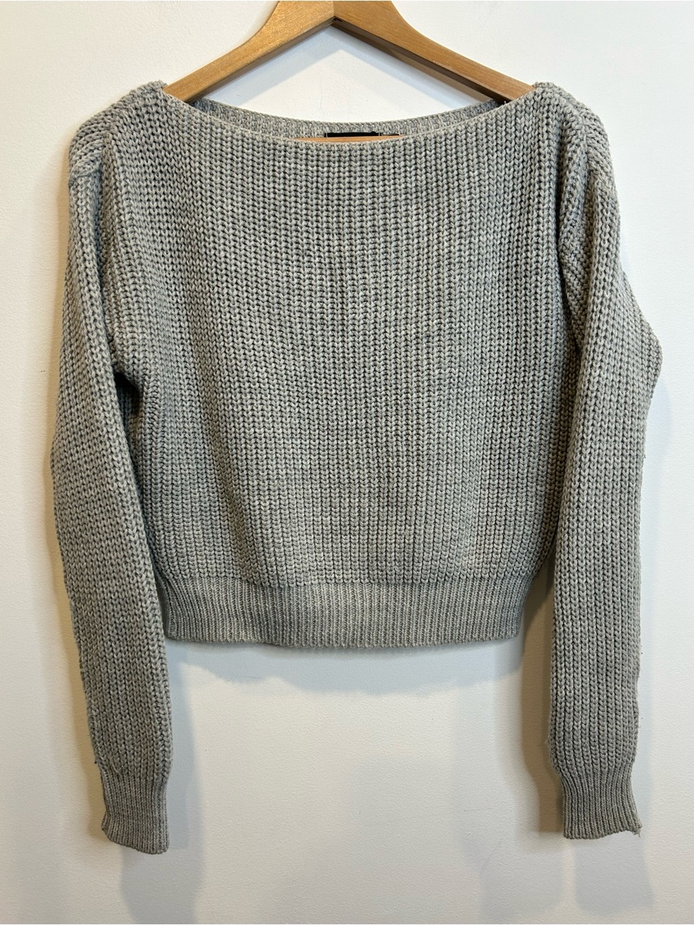 Pretty Little Thing grey boat-neck cropped knitted sweater